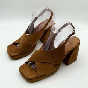 Intentionally Blank New Brown Rust Suede Strappy Slingback Heels Sandals Size 8